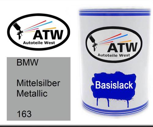 BMW, Mittelsilber Metallic, 163: 500ml Lackdose, von ATW Autoteile West.